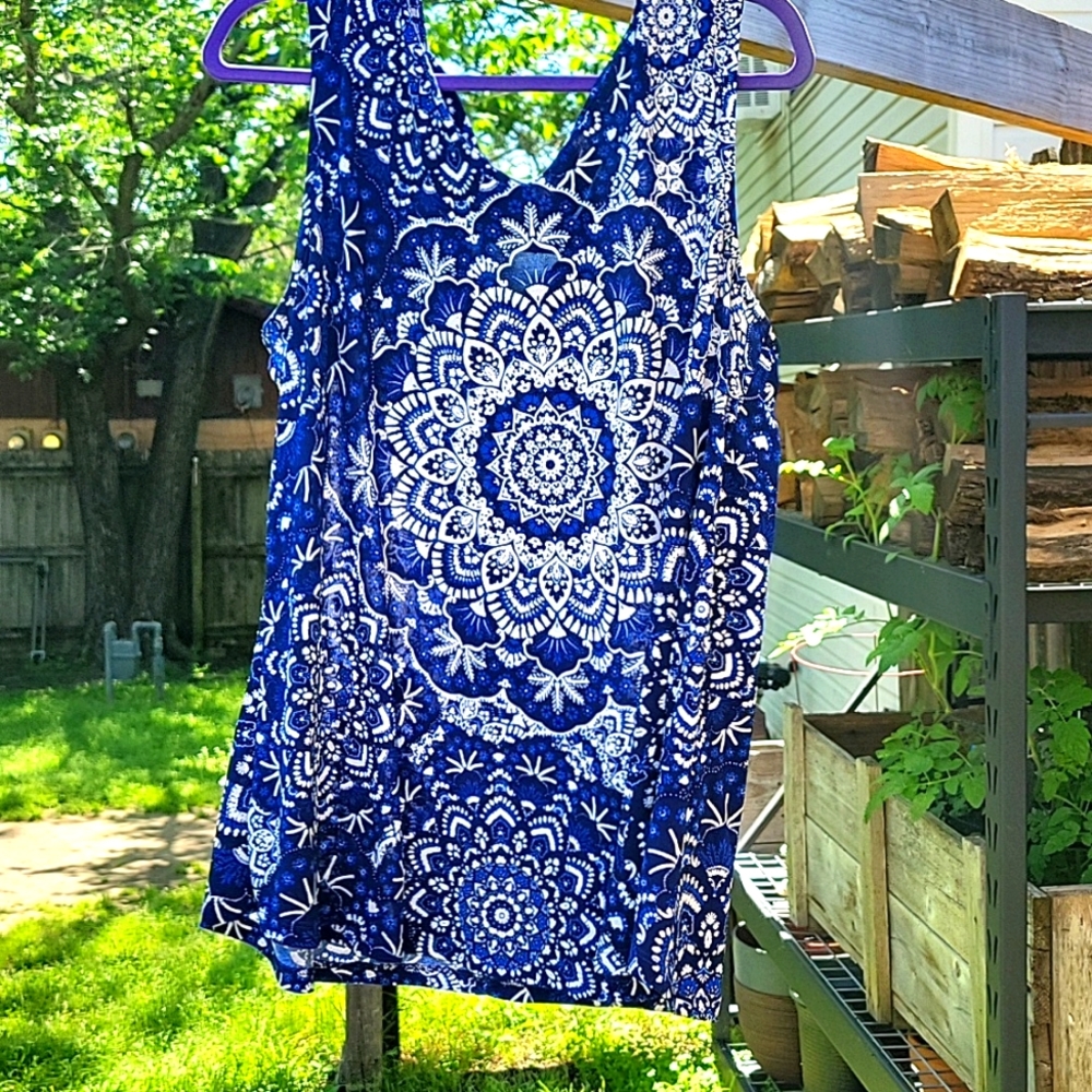 Westport 1X blue mandala print tunic tank UGC